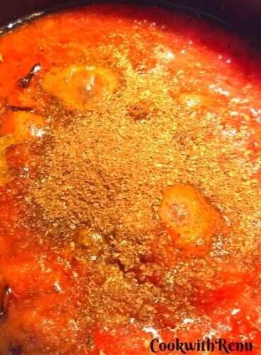 Tomato puree, spices added in oil