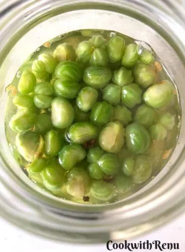 Vinegar pickled mixture poured over Nasturtium seeds.