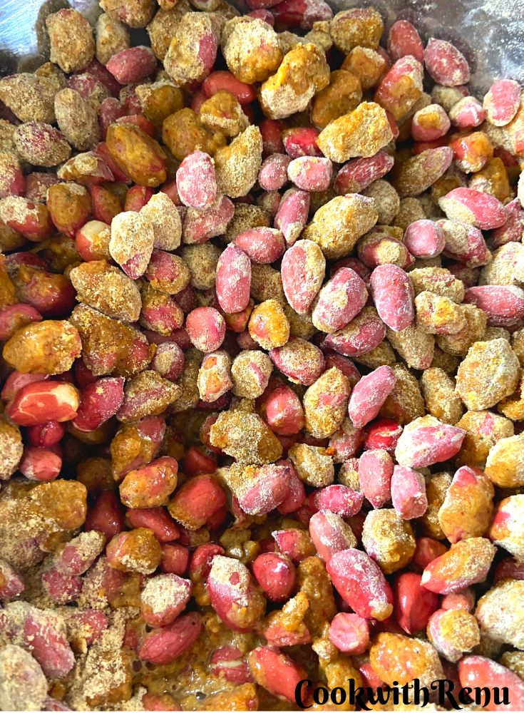 Coating of the Peanuts with Oil and water.