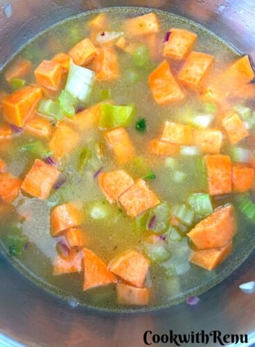 Veggies added to soup