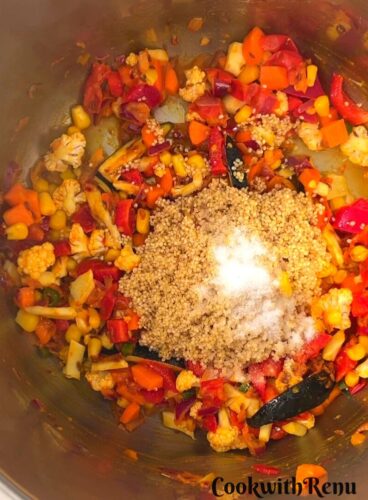 Adding of Salt in veggies and millets in Instant Pot.