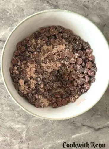 Flour added to chocolate chips.