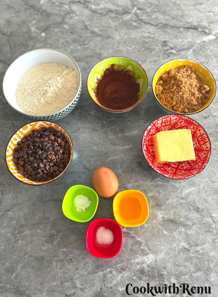 Ingredients for Double chocolate chip cookies.