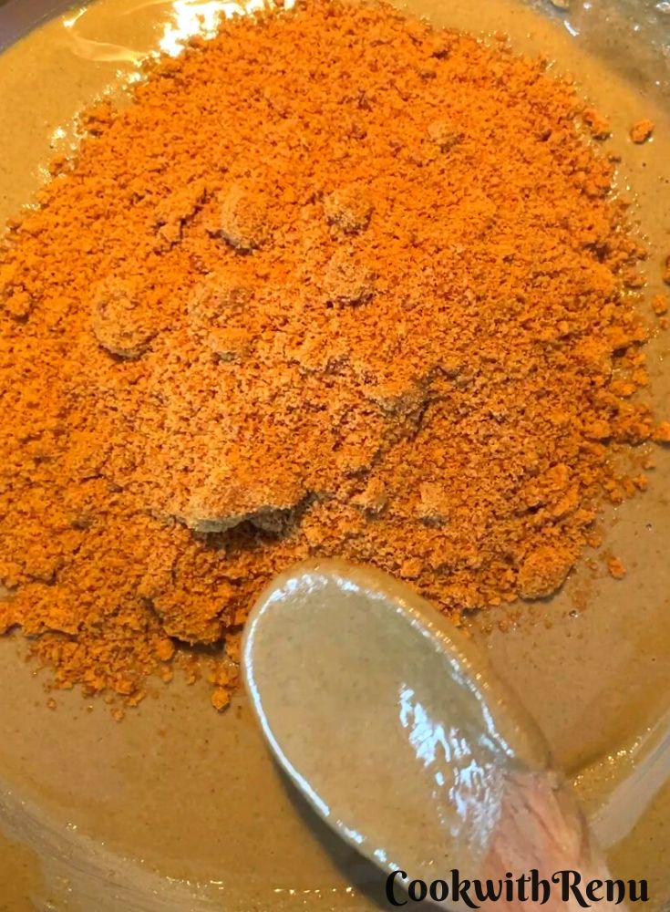 Jaggery Added to bajra and ghee mixture.