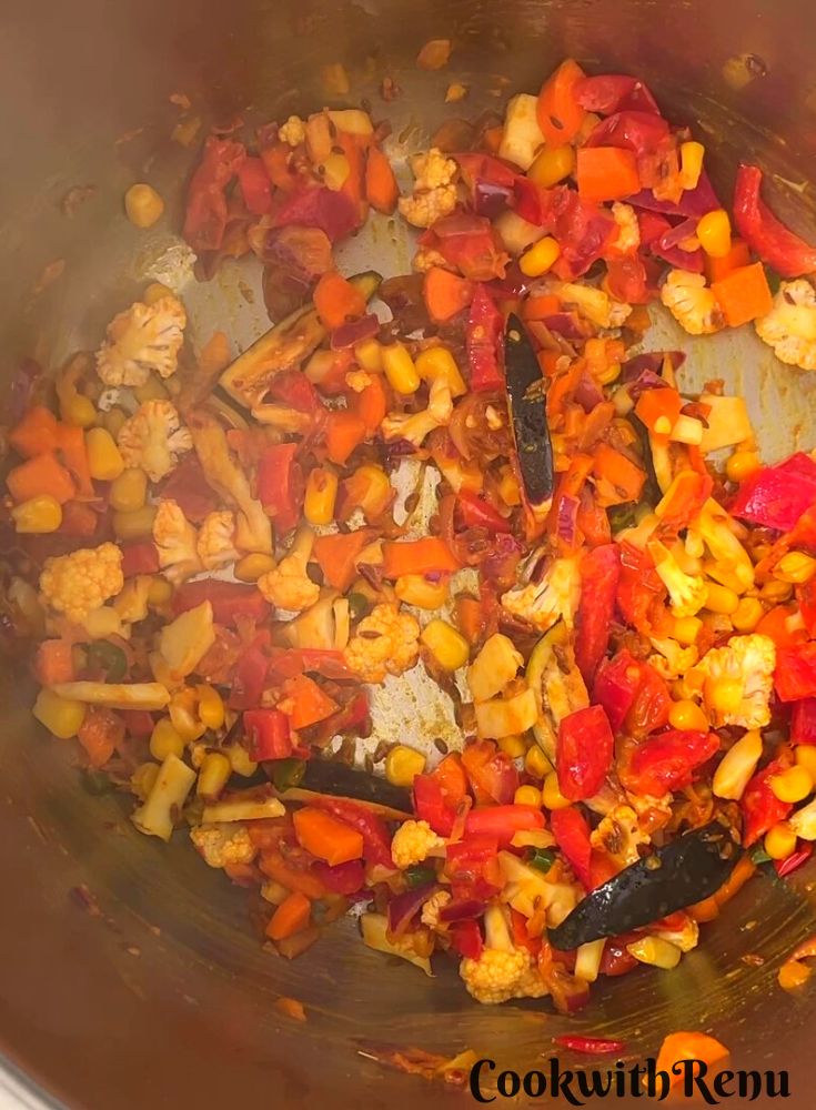 Veggies Getting cooked in Instant Pot.
