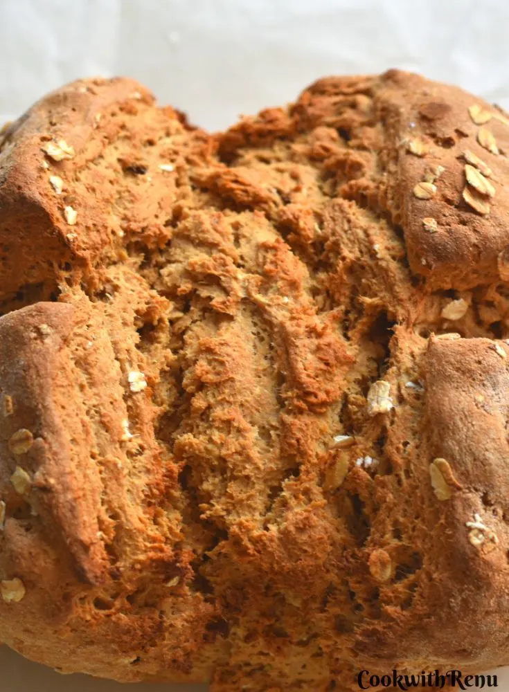 Close up look of Whole Wheat Irish Soda Bread.