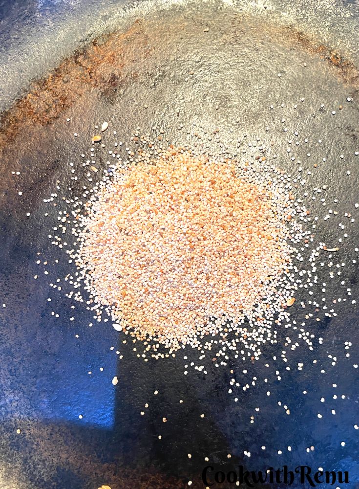 Roasting Poppy seeds in a cast iron pan.