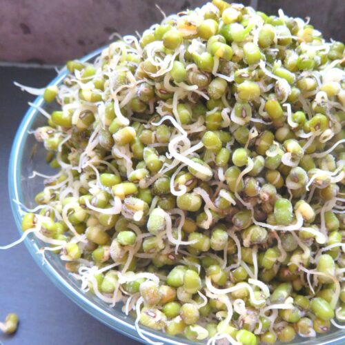 Frozen Sprouted Mung beans in a bowl.