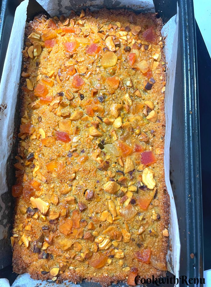 Coconut Semolina Loaf Cake baked and just out of the oven.