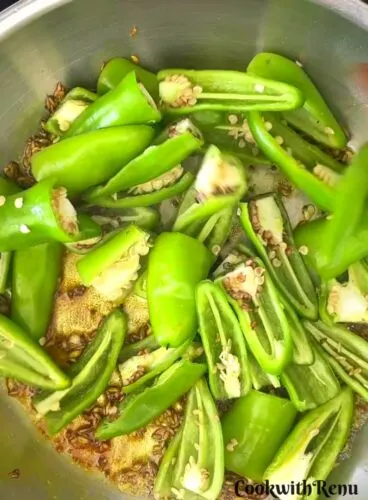 Green chilies were added in the mixture.
