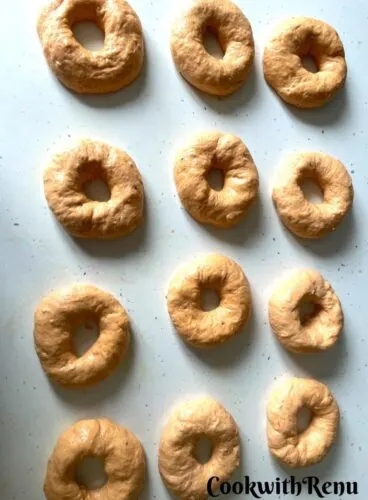 Dough getting shaped into Bagels.
