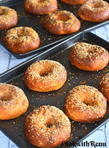 A tray of Sun Dried Tomato, Jalapeno and cheese bagels.