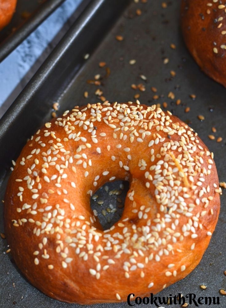 Close up look of Savoury Bagels with Sesame Topping.