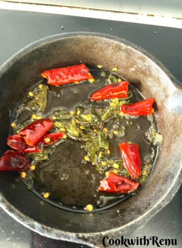 Tempering with Curry leaves and mustard seeds and Red chili.