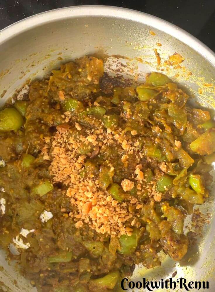 Adding of Jaggery in Sabzi.