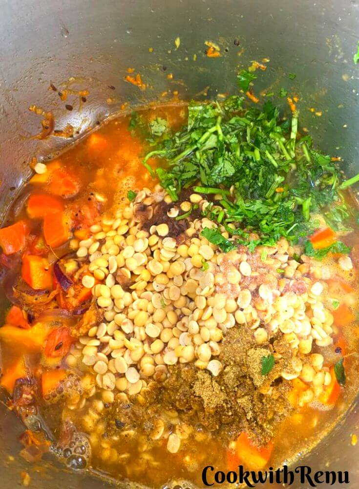 Dal and Pumpkin added to mixture.