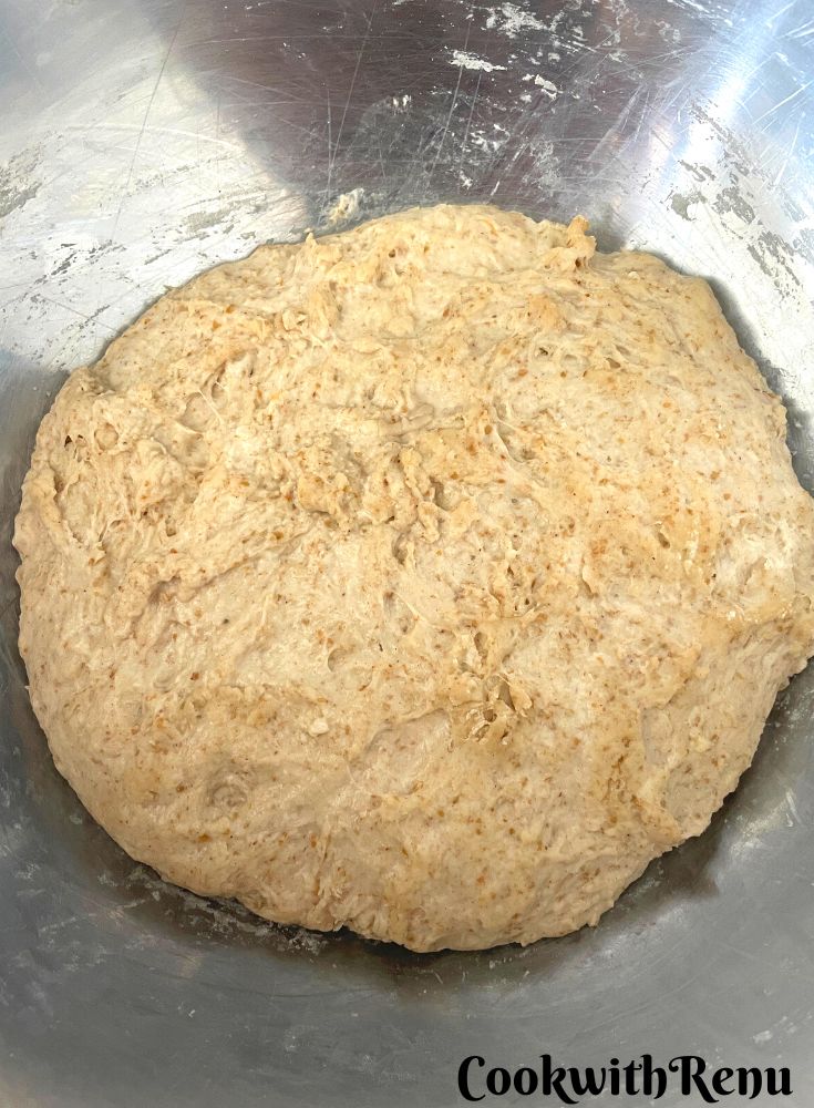 Whole Wheat dough rested in a bowl.