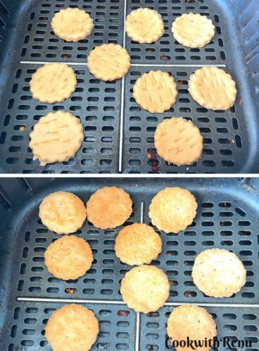 Before an after pics of Air Fryer Baked Matri in air fryer tray