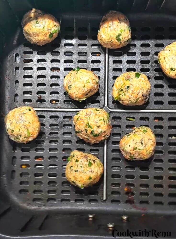 Koftas ready to be baked in air-fryer.