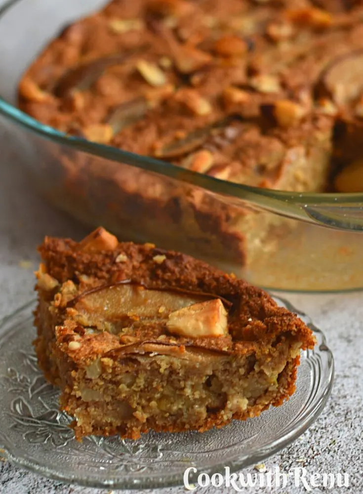 Oats Pear Apple Coffee Bake, with. a slice in the front.