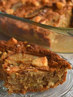 Oats Pear Apple Coffee Bake, with. a slice in the front.
