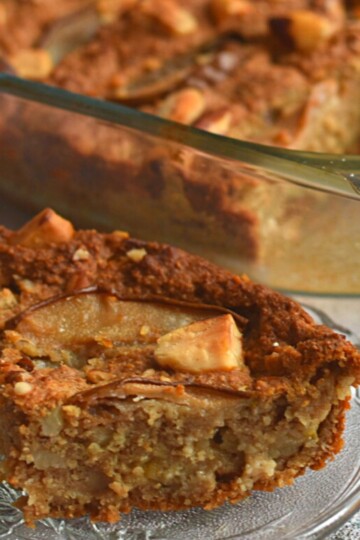 Oats Pear Apple Coffee Bake, with. a slice in the front.
