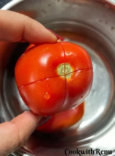 Slit tomatoes.