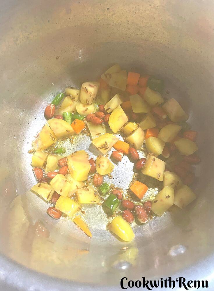 Adding of potatoes peanuts