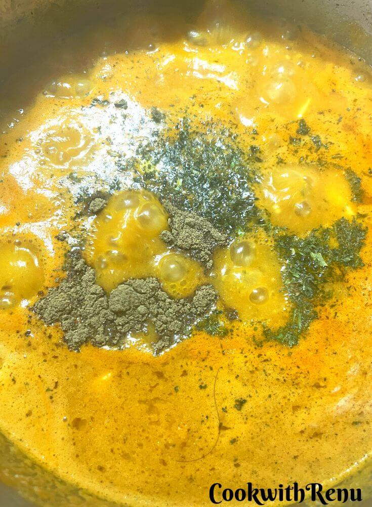 Adding of Fenugreek Leaves