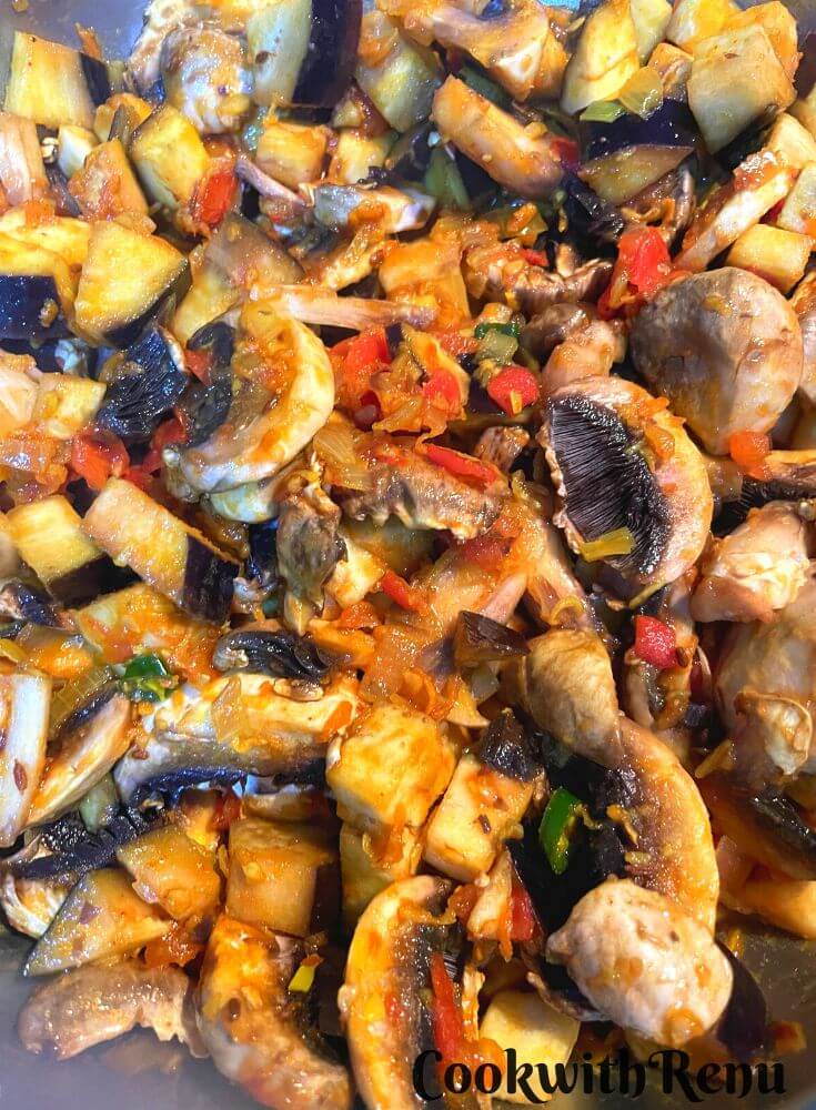Mushroom Eggplant Stir Fry getting cooked