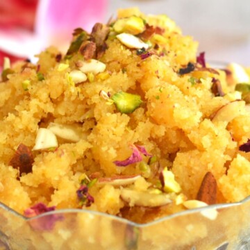 Close up look of Rava or Sooji Halwa or Sheera