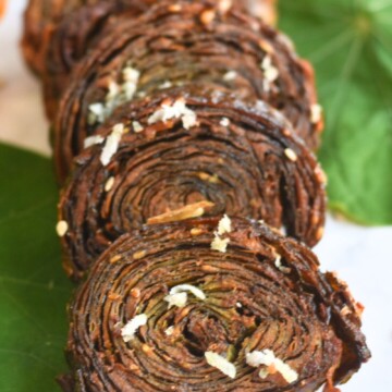 Close-up look of Nasturtium leaves patra.