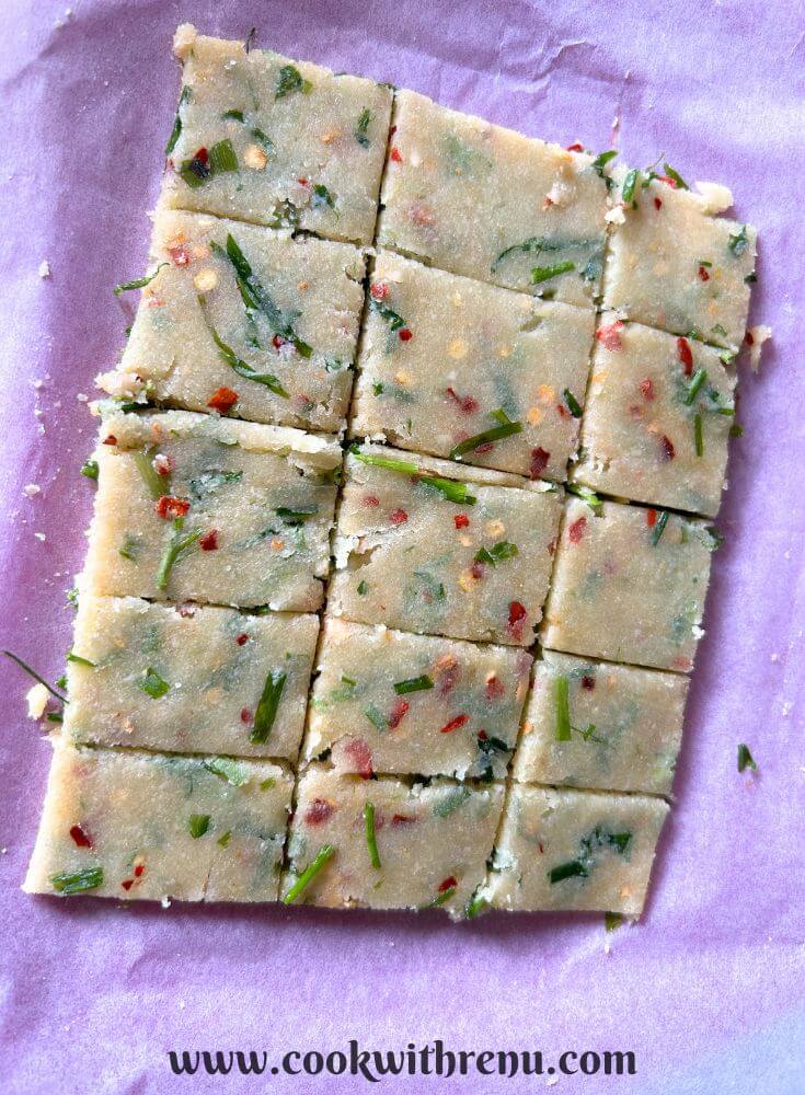 Crackers rolled and cut ready to be baked.