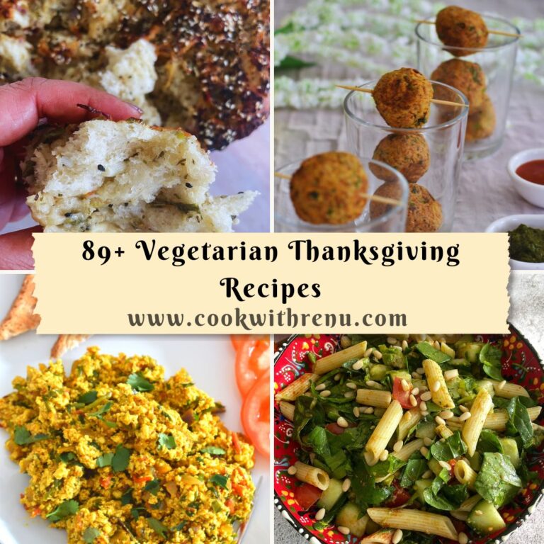 Image showing a bread, starters, tofu bhurji and salad for 89 Plus Vegetarian Thanksgiving Recipes