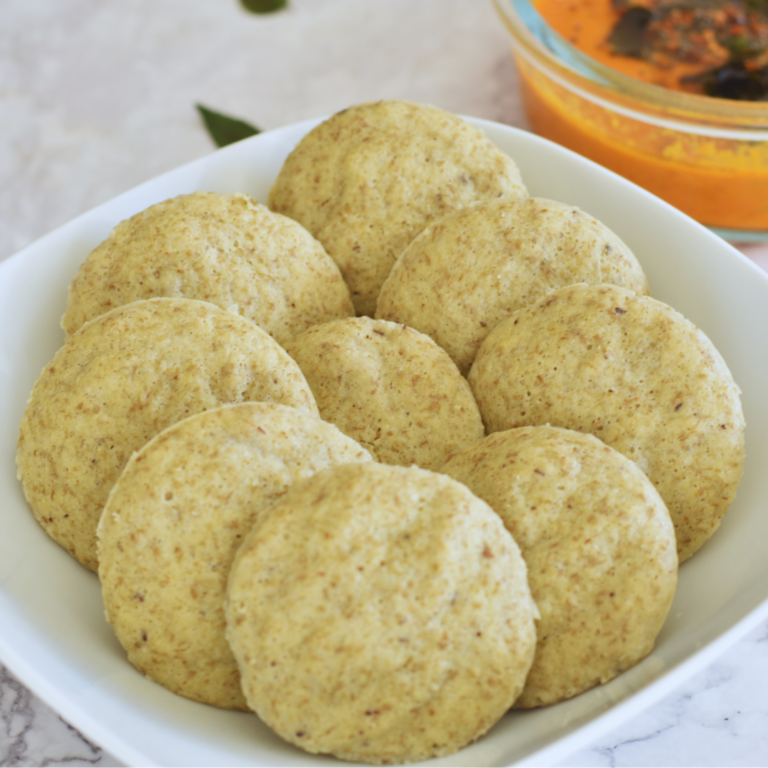 Rice Free Moong Dal Idli in a white plate.