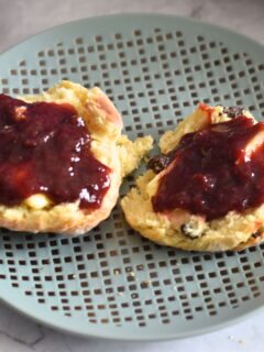 Irish Scones with butter and Jam served in a plate.
