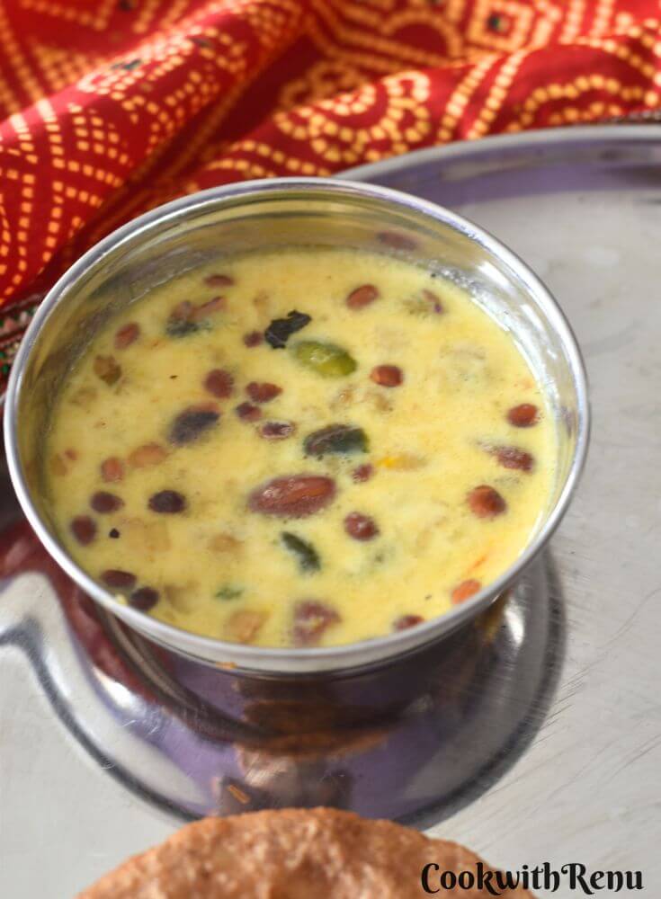 Makhana Kheer Served in a steel bowl.
