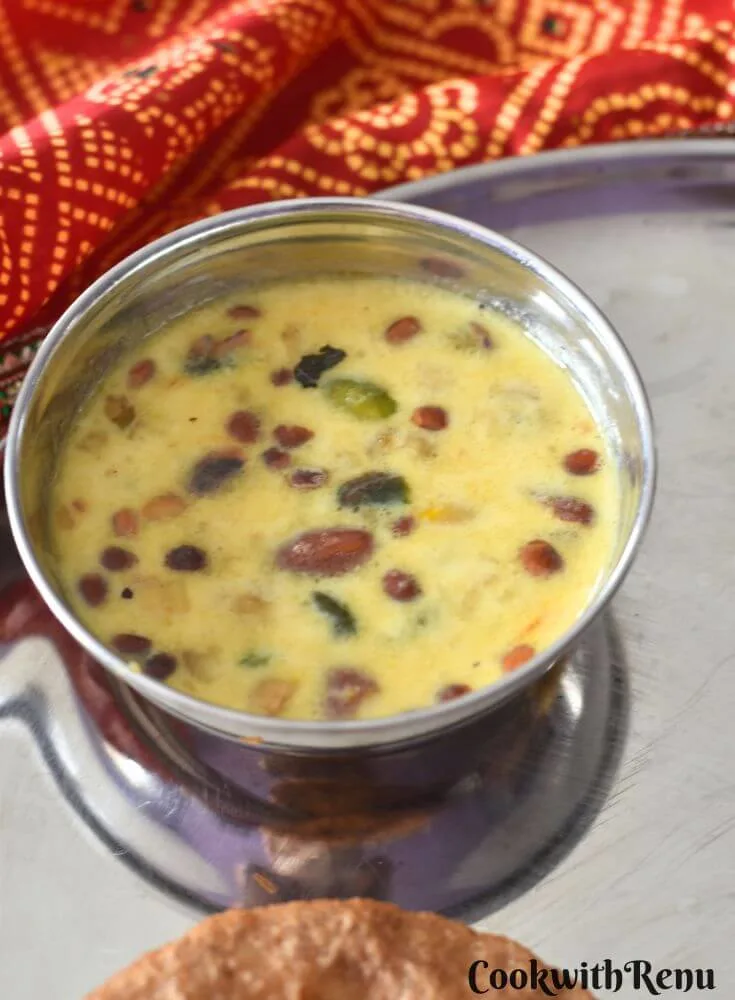 Makhana Kheer Served in a steel bowl.