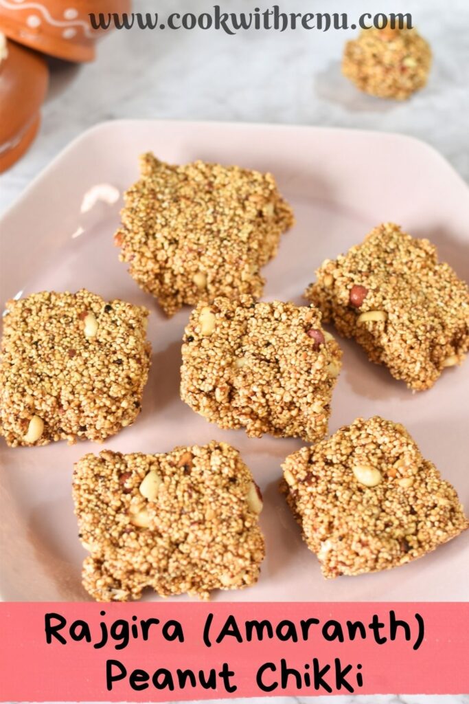 Rajgira Peanut Chikki arranged in a pink plate.