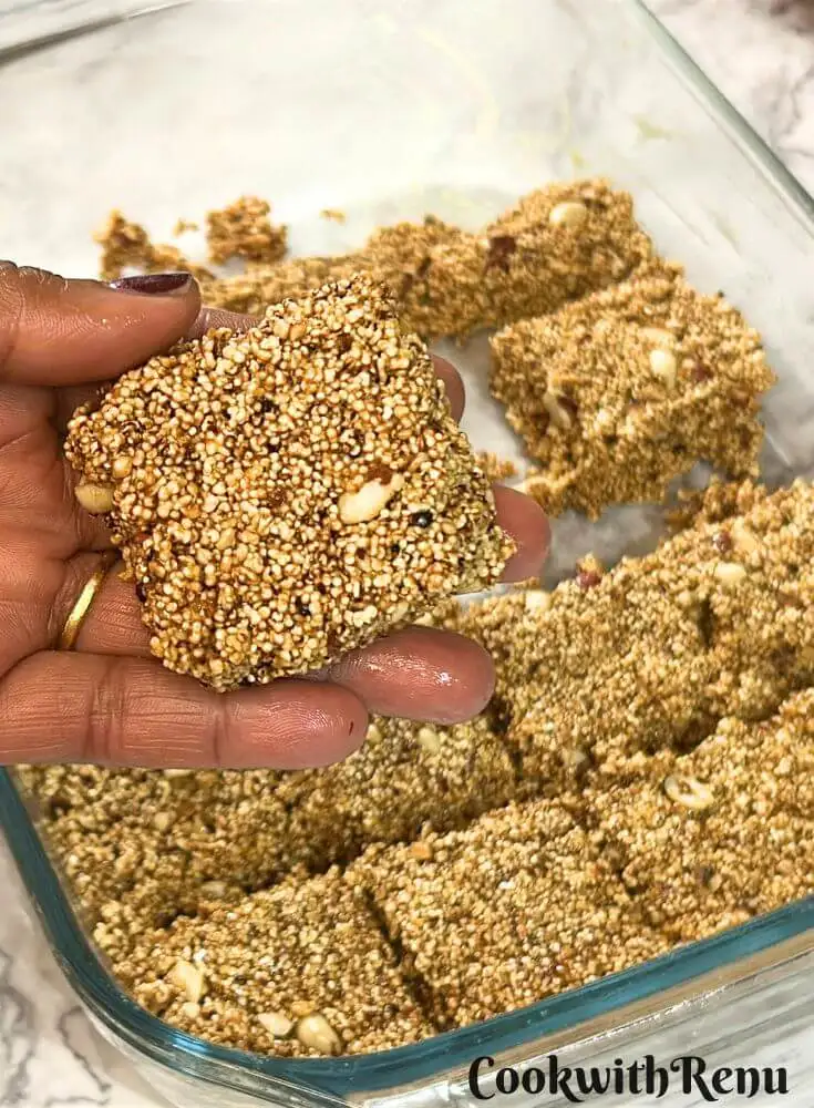 Close-up look of Rajgira Peanut Chikki.