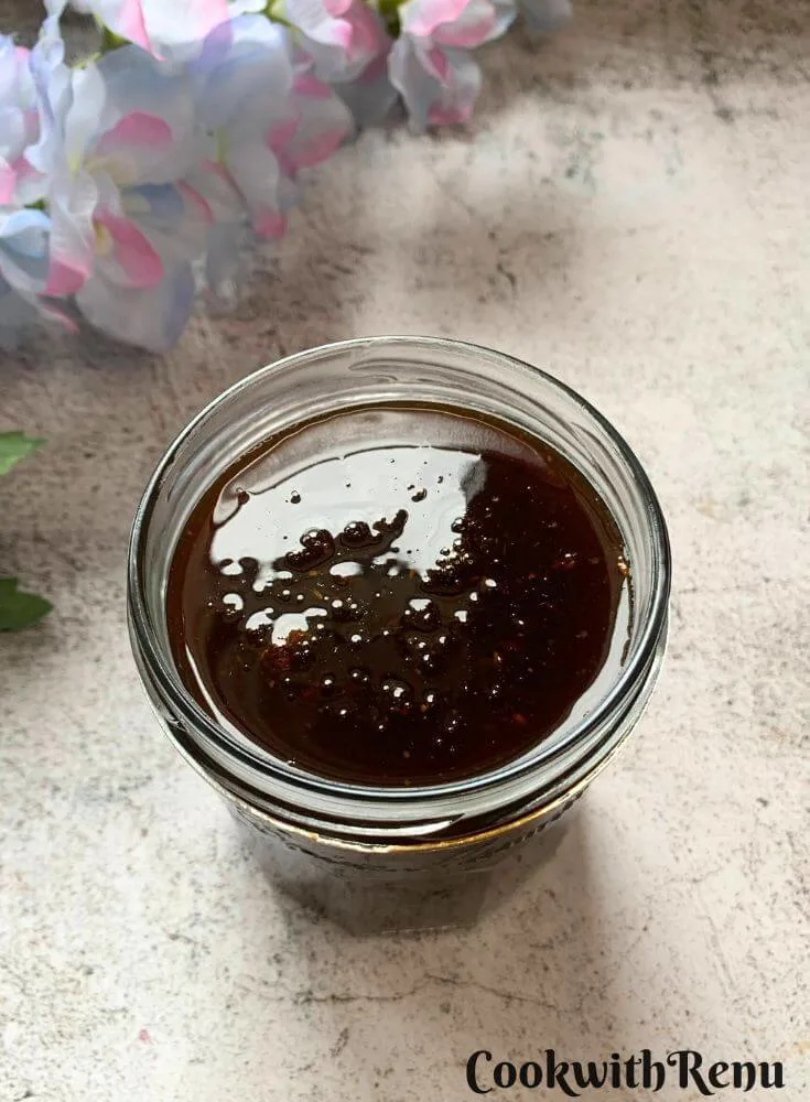 Top view of Imli Chutney in a glass jar/