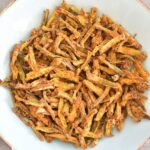 Air Fryer Bhindi in a light blue bowl.