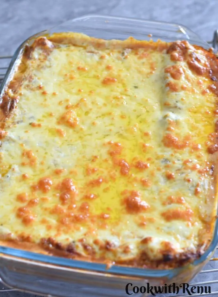 Vegetable Lasagne in a baking tray.