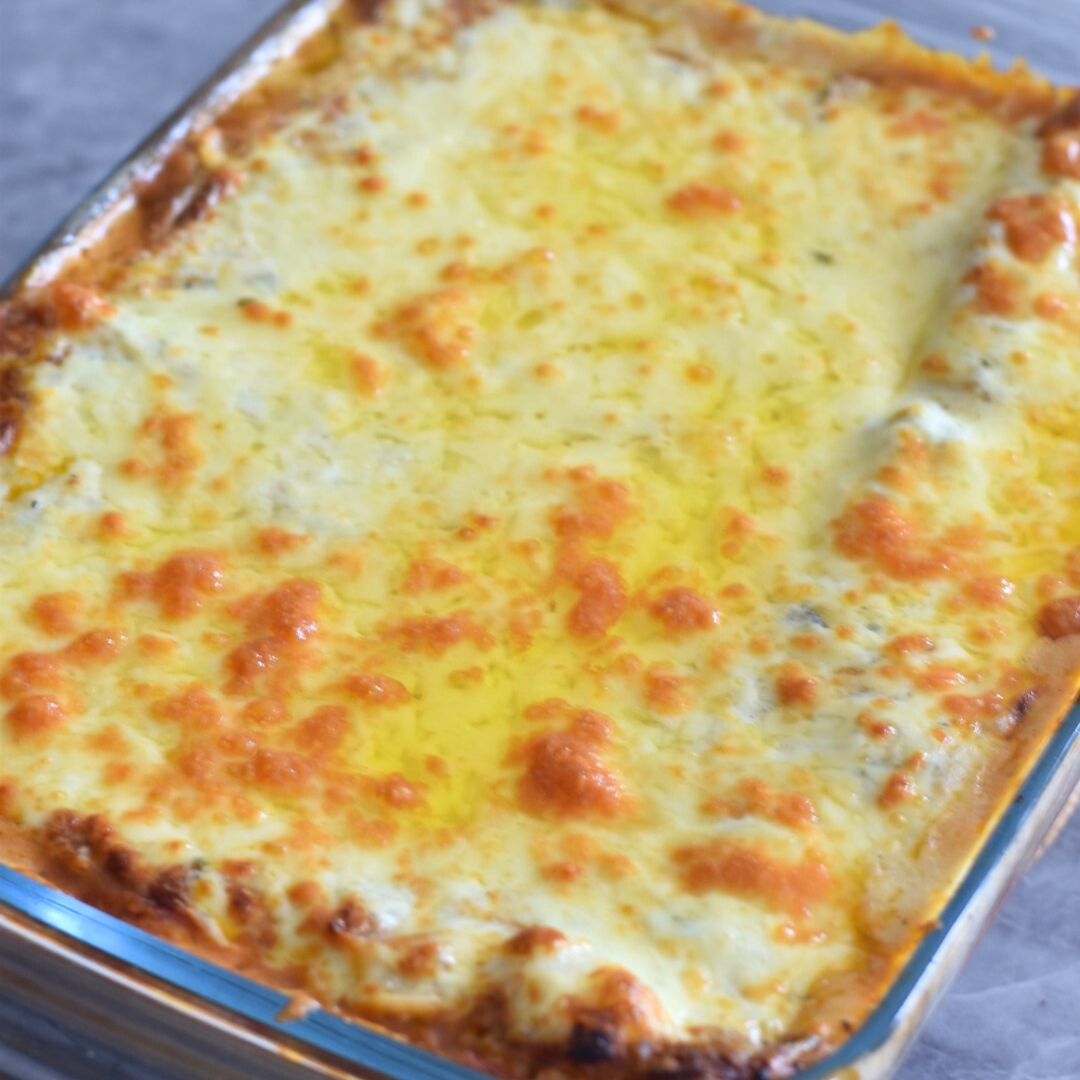 Vegetable Lasagne in a baking tray.