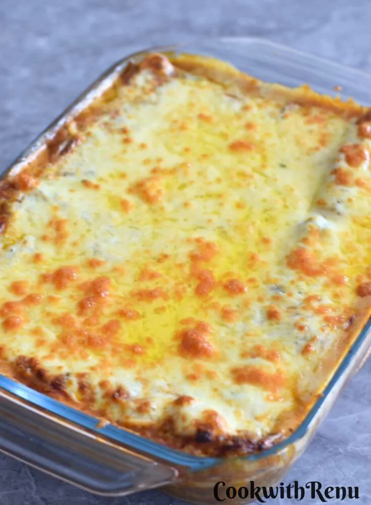 Vegetable Lasagne in a baking tray.