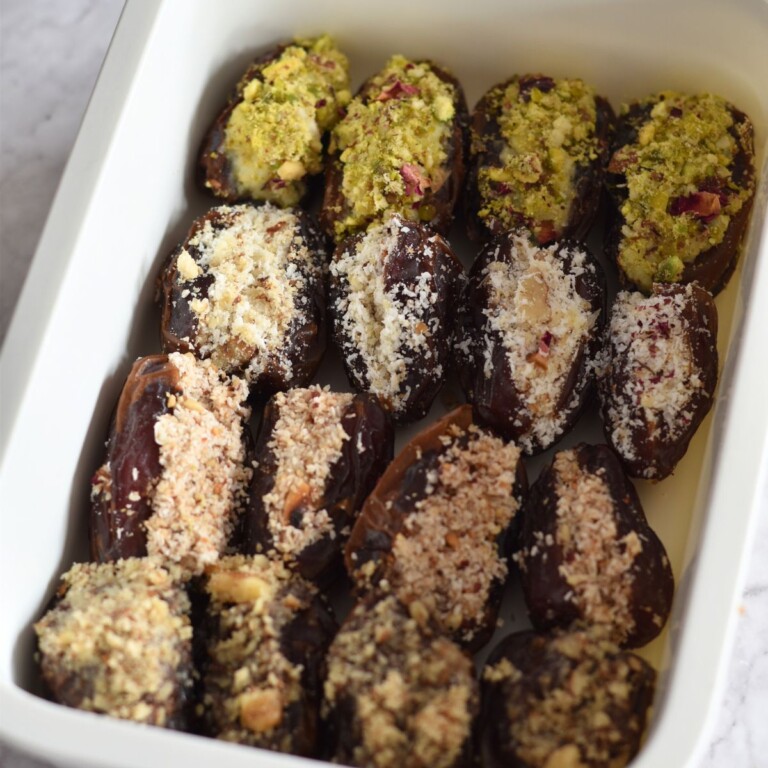 4 types of Stuffed Dates filled in a box for gifting.