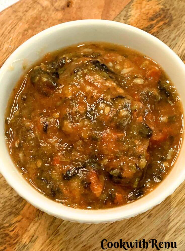 No Oil Tomato Chutney from Nagaland served in a white bowl.