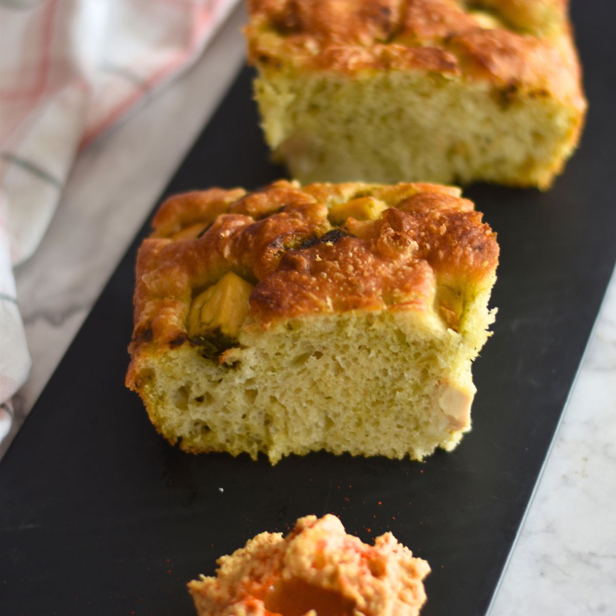 No-Knead Green Chutney Focaccia With Tofu