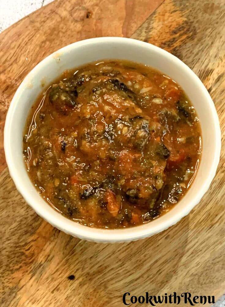No Oil Tomato Chutney from Nagaland served in a white bowl.