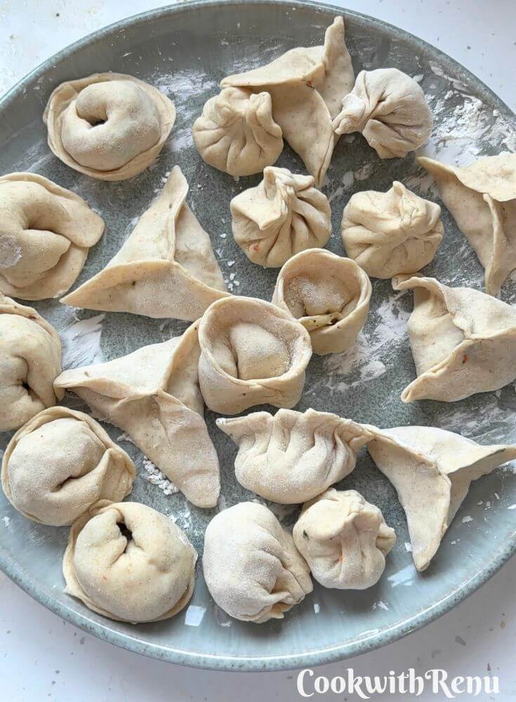Shaped Momos arranged on a plate.